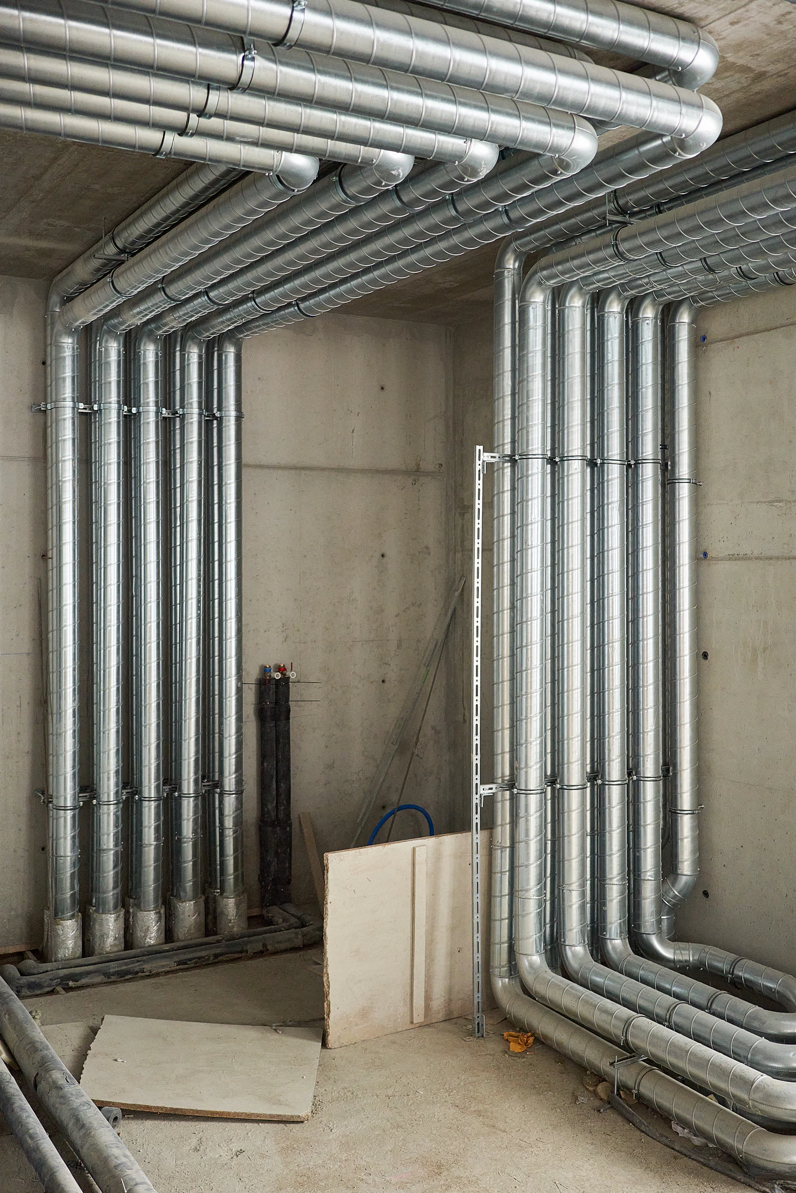 Clean technical pipework in a modern building