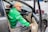 A person wearing a cap and a green jacket with the Grab logo is seated in a car, holding onto the door as it is open. The focus is on the interior and the person, with parts of the car like the dashboard, steering wheel, and side mirror visible.
