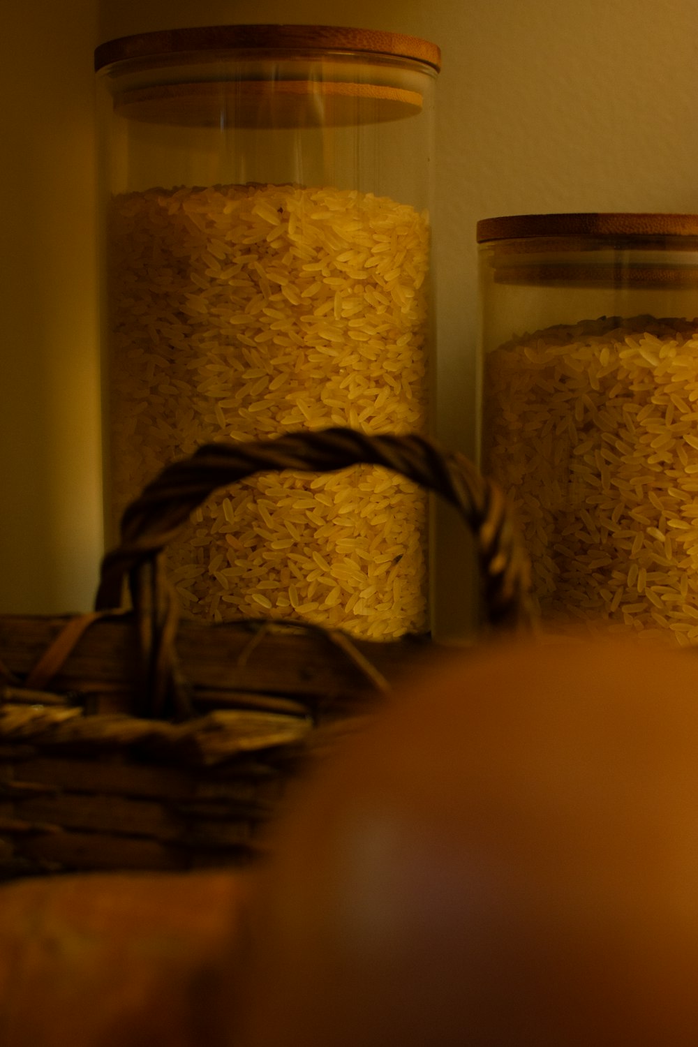 a close up of two jars of rice