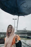 Adjustable hood snugly fitted on a rainy day