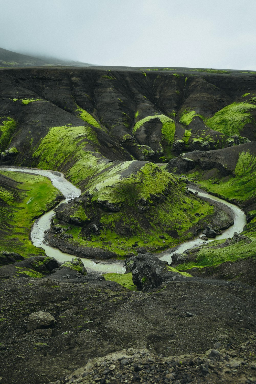 a winding road winding through a lush green valley