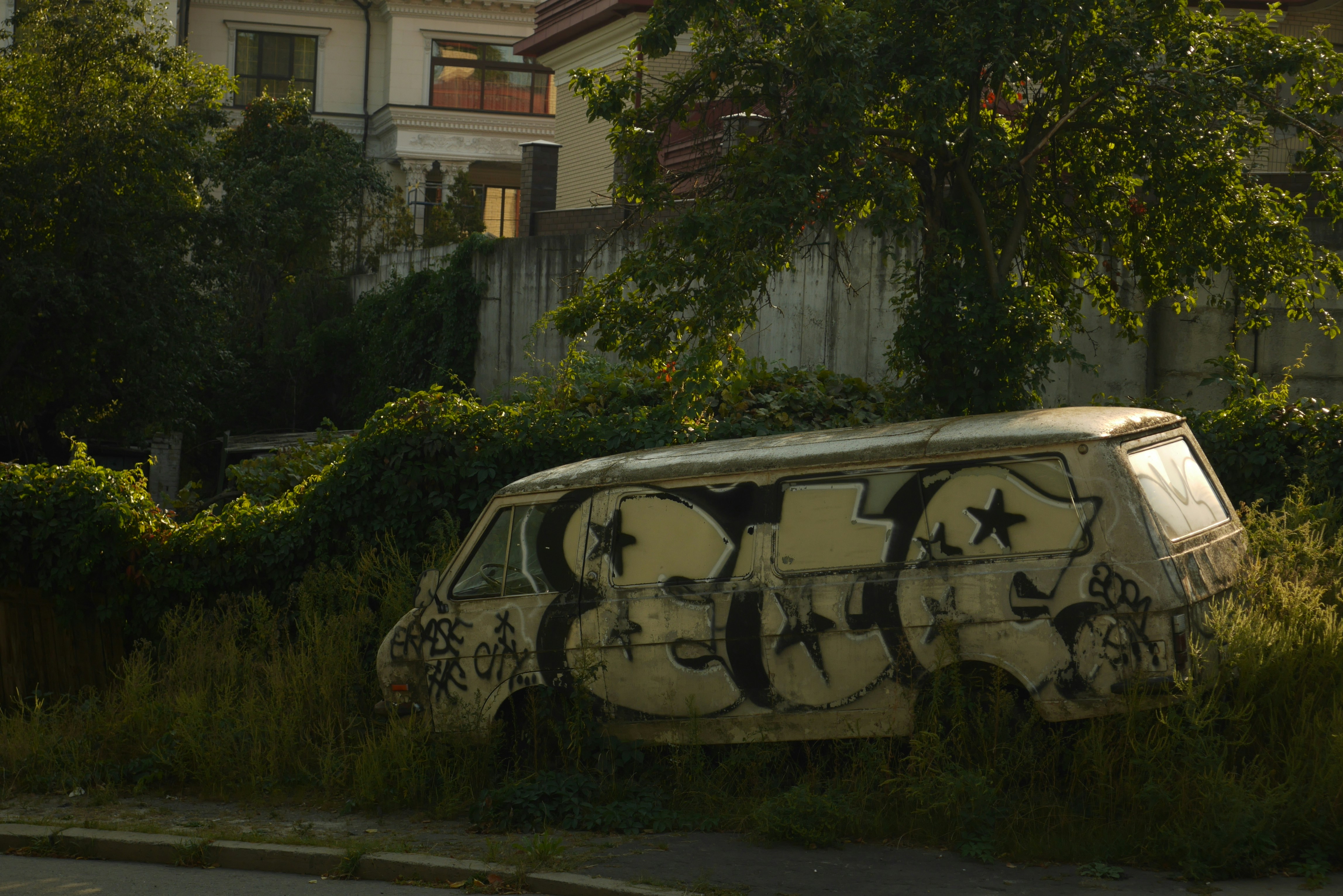 a van that is sitting in the grass
