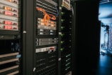 a rack of servers in a server room