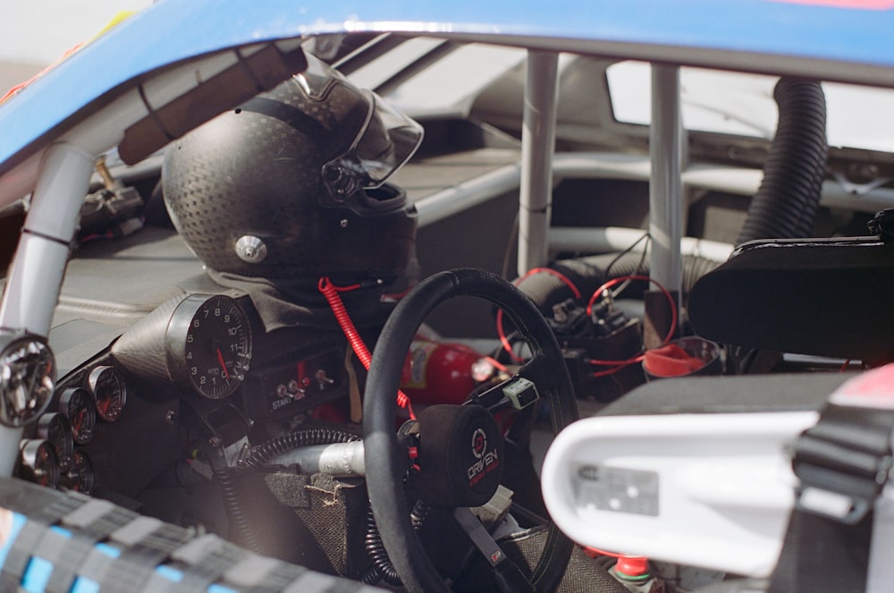 a close up of a car with a steering wheel