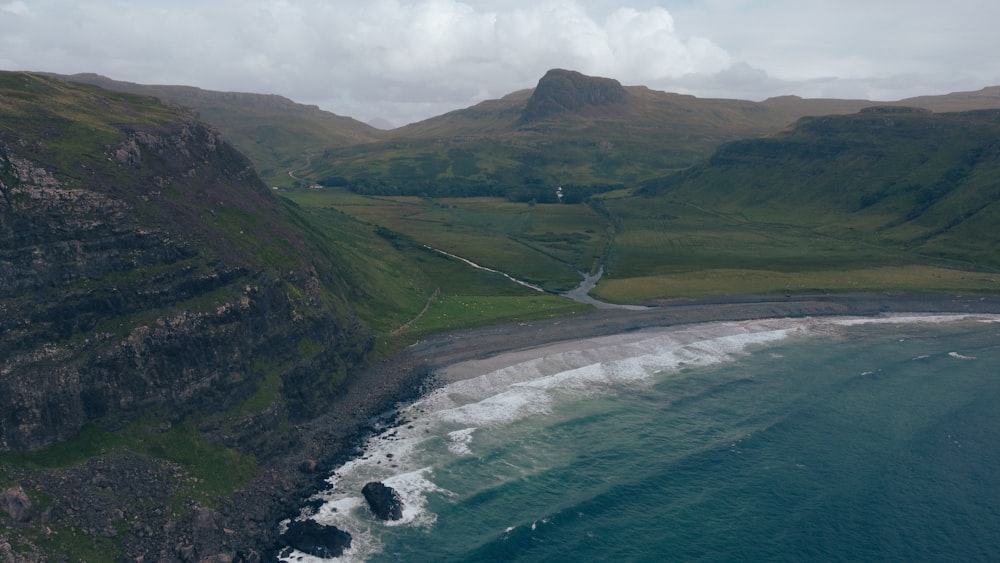 an aerial view of a large body of water