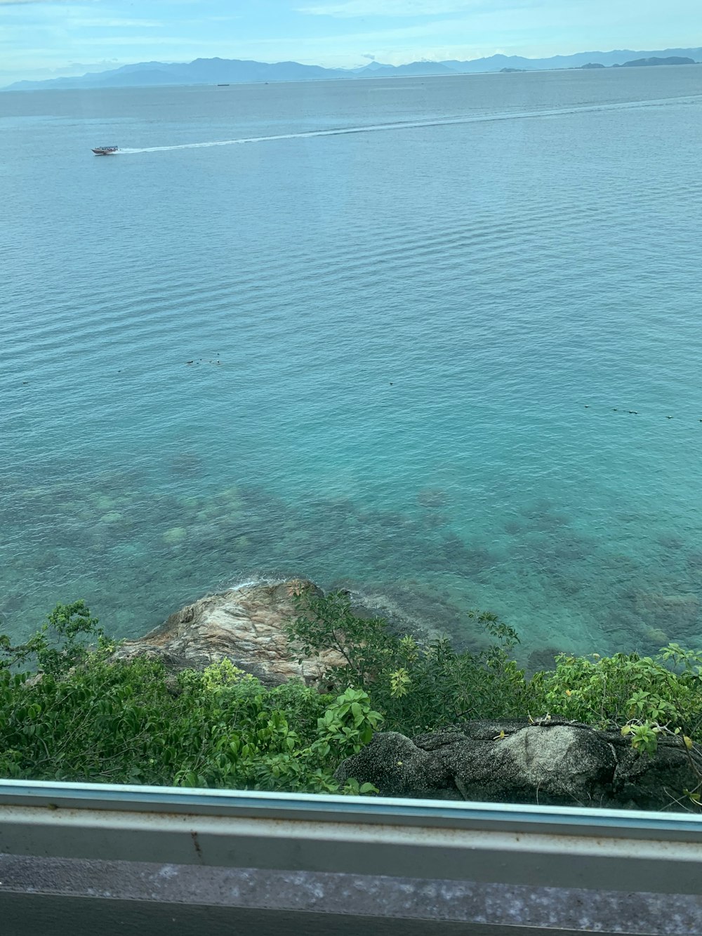 a view of a body of water from a window