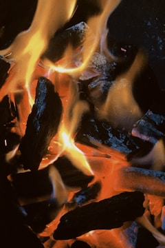 a close up of a fire burning in a fireplace