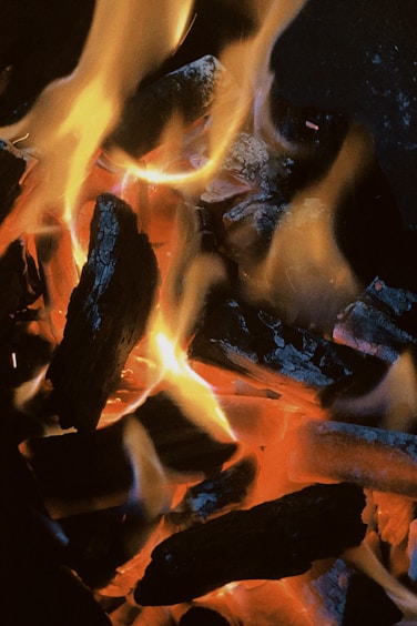 a close up of a fire burning in a fireplace
