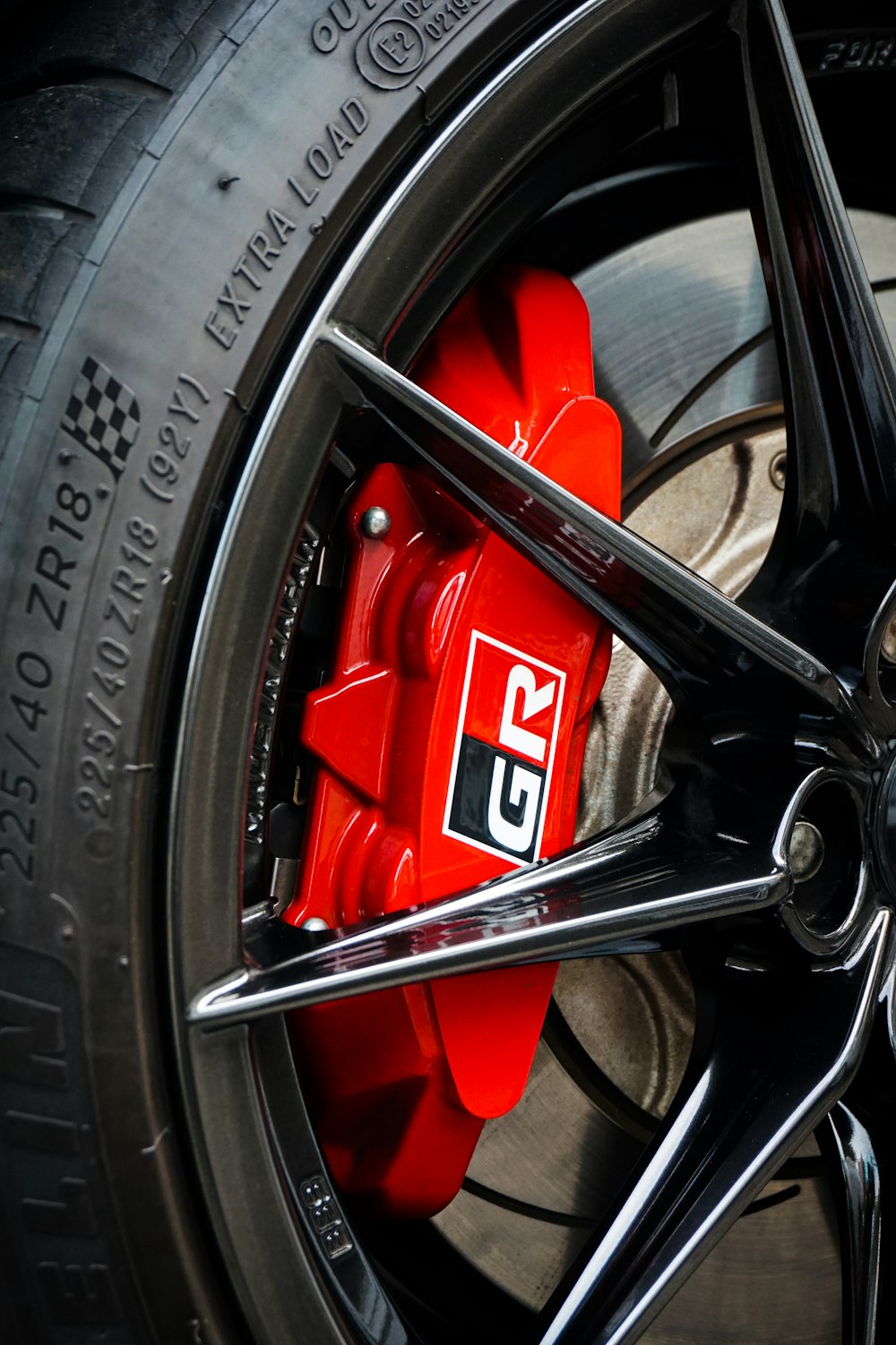 a close up of a tire on a car