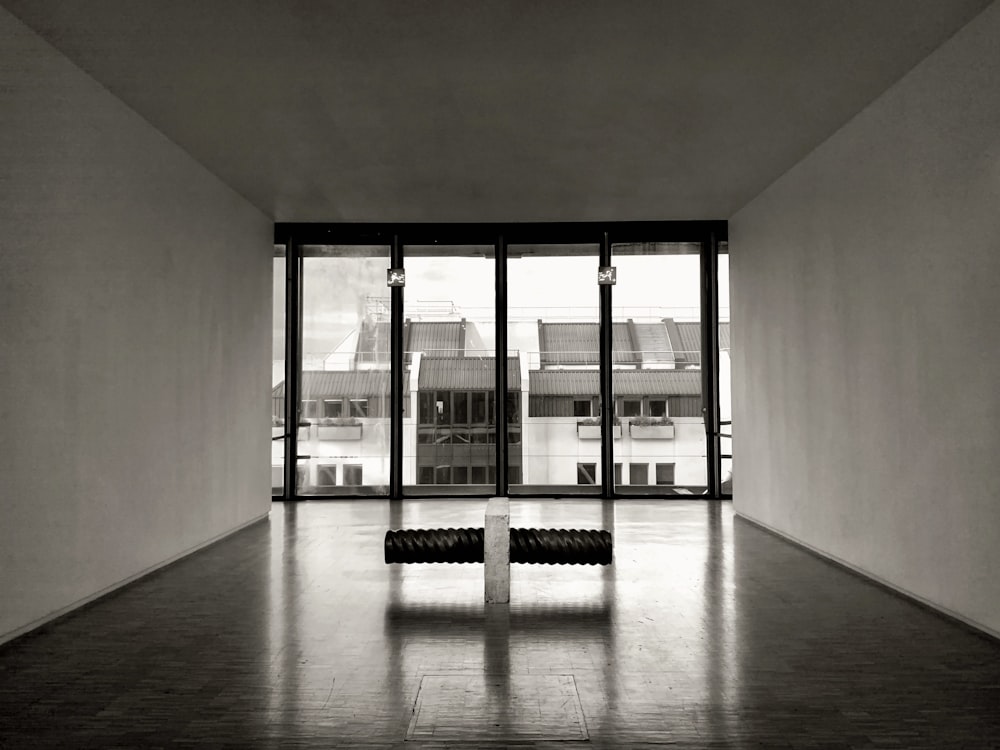 a black and white photo of an empty room