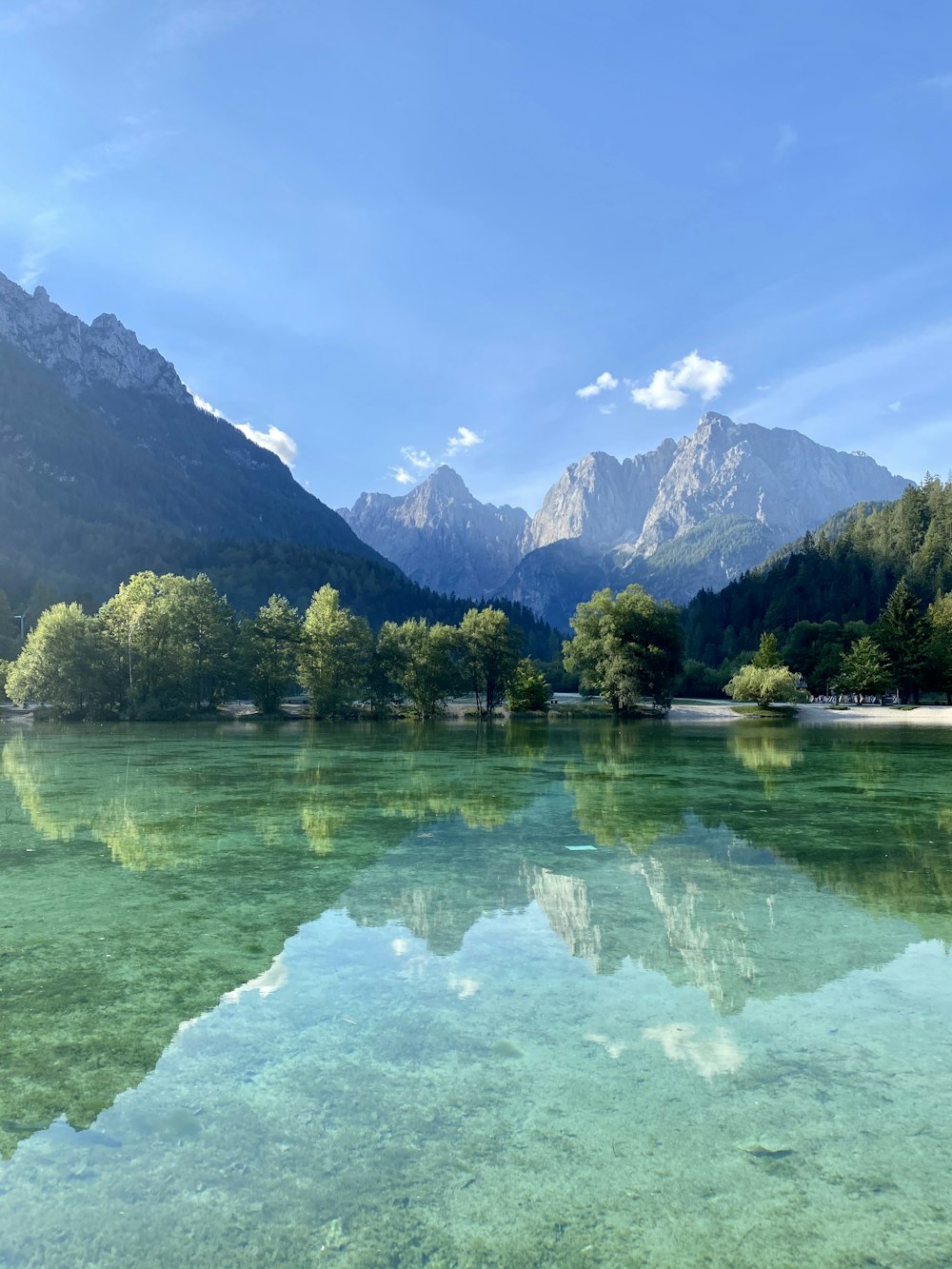 a body of water surrounded by mountains and trees