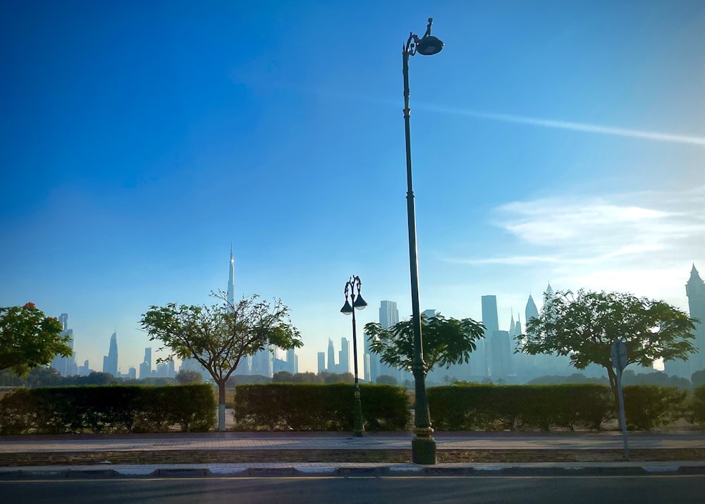 a street light sitting on the side of a road