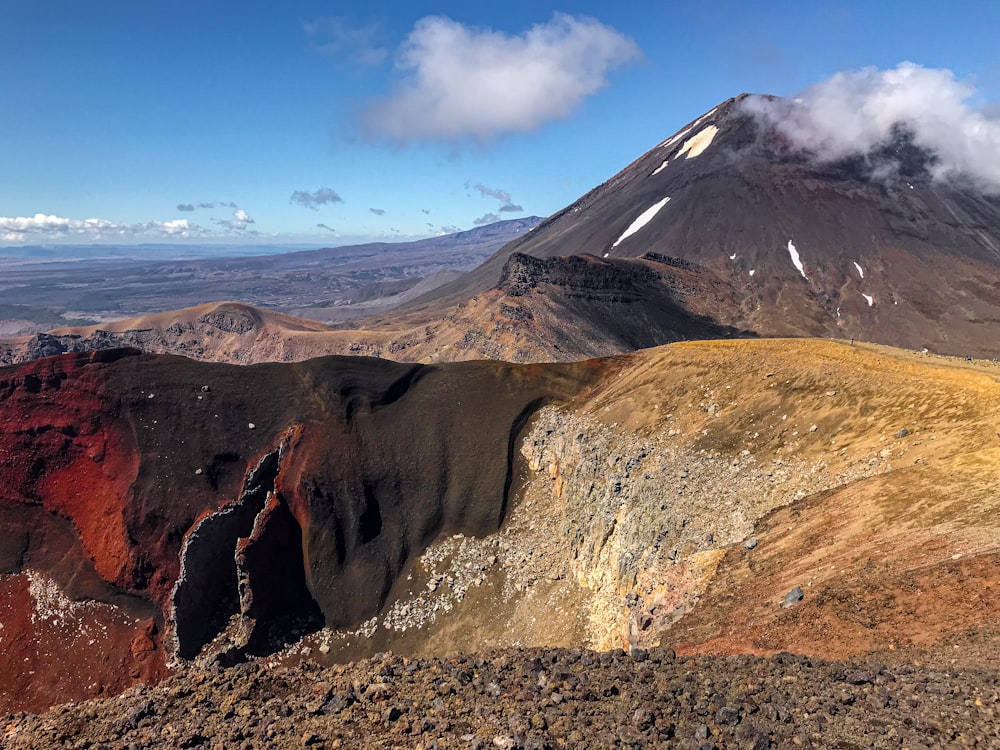 a view of the top of a mountain with clouds in the sky