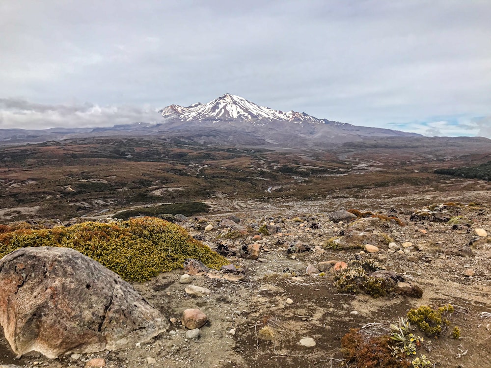 a large rock sitting on top of a dirt field