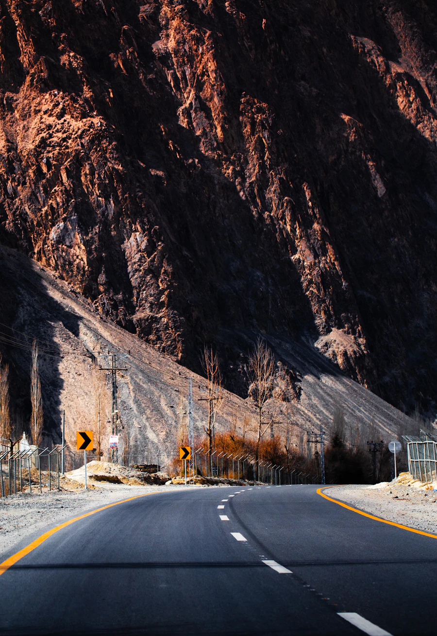 Open road through hills