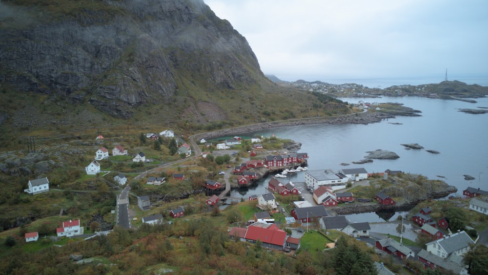 a small village on the shore of a body of water