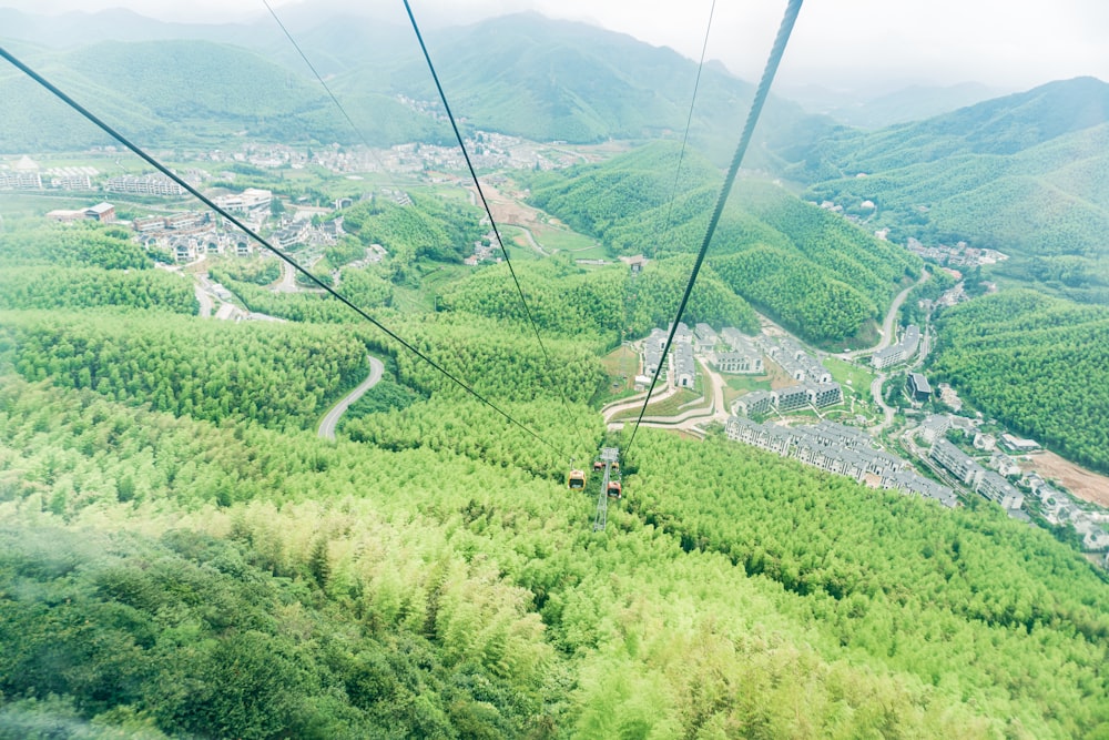 a view of a city from a cable car