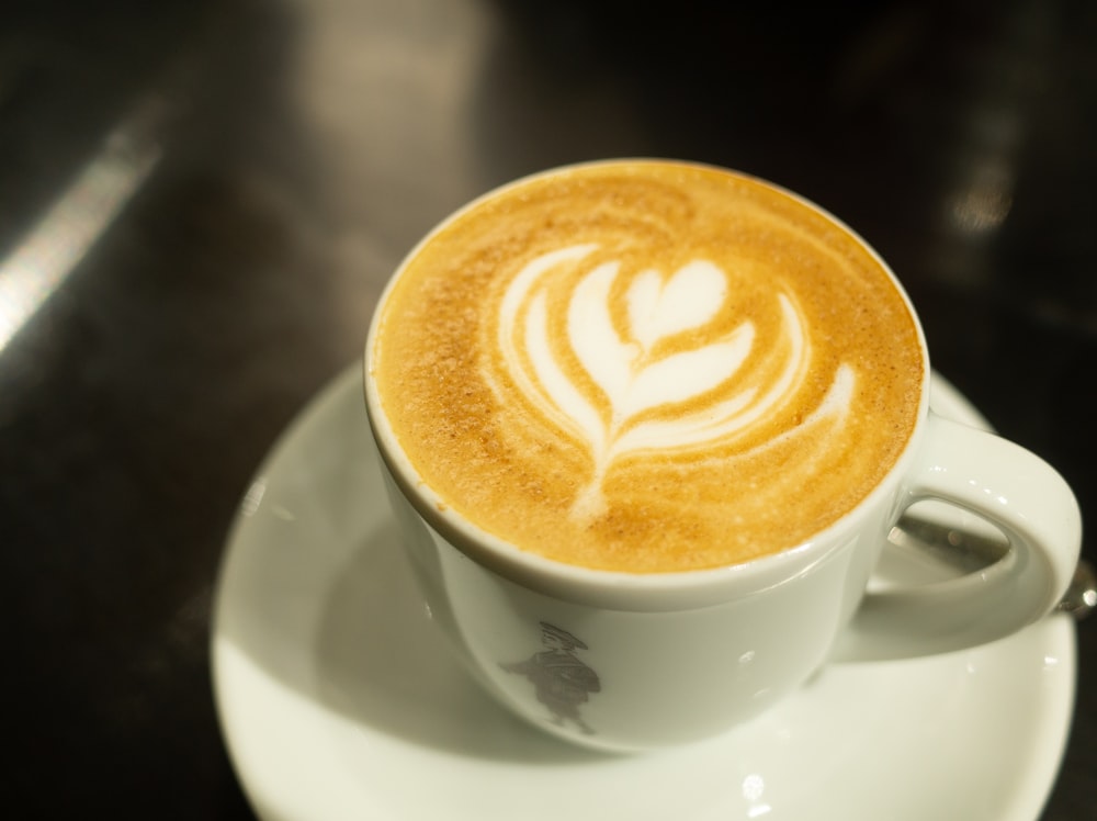 a cappuccino on a saucer on a table