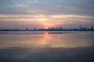 A serene view of Panama City skyline at sunset.