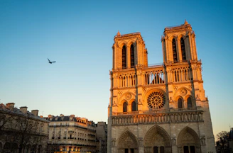 a large cathedral with a plane flying over it