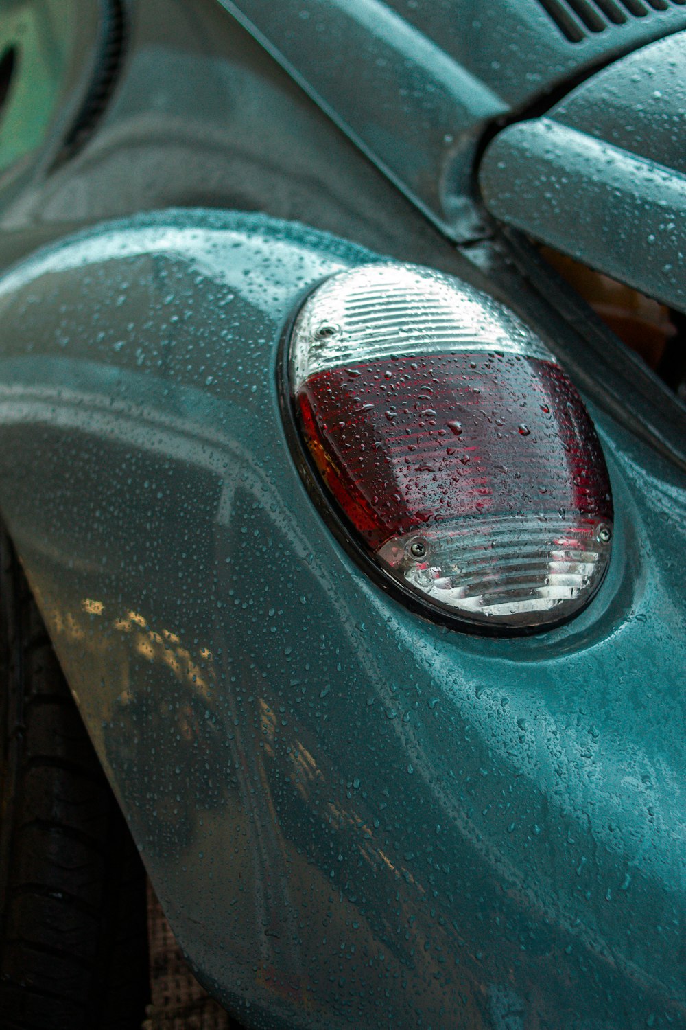 a close up of a blue sports car