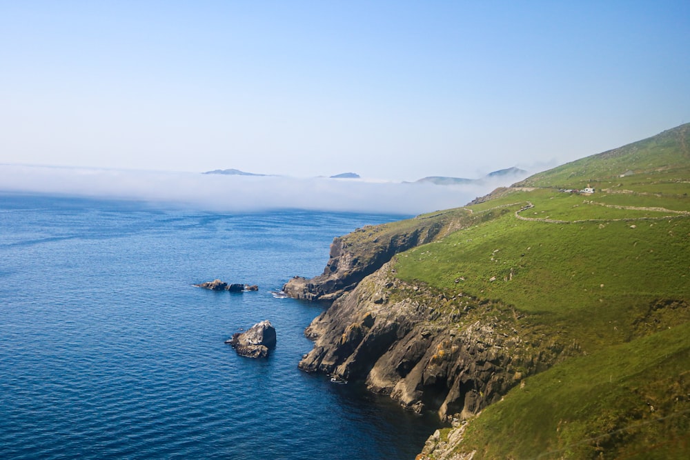 an aerial view of a body of water