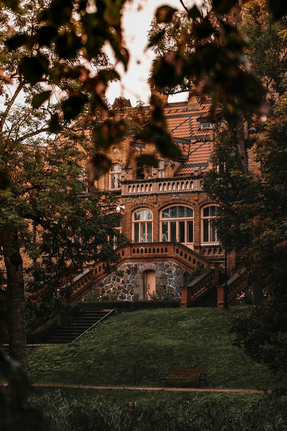 a large building with a staircase in front of it