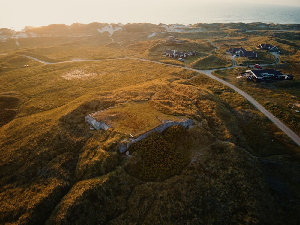 an aerial view of a rural area with houses