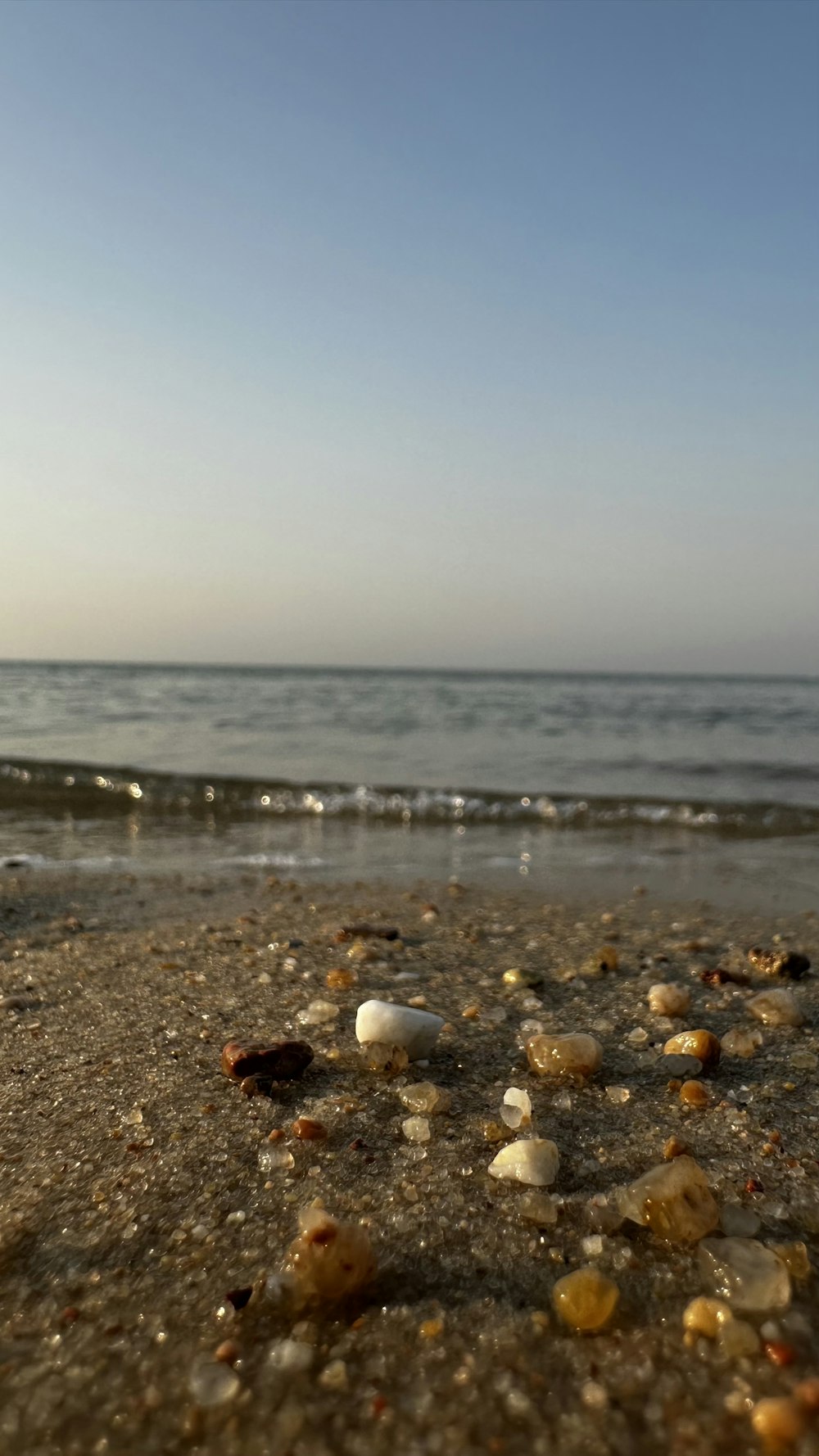 a bunch of rocks that are on a beach