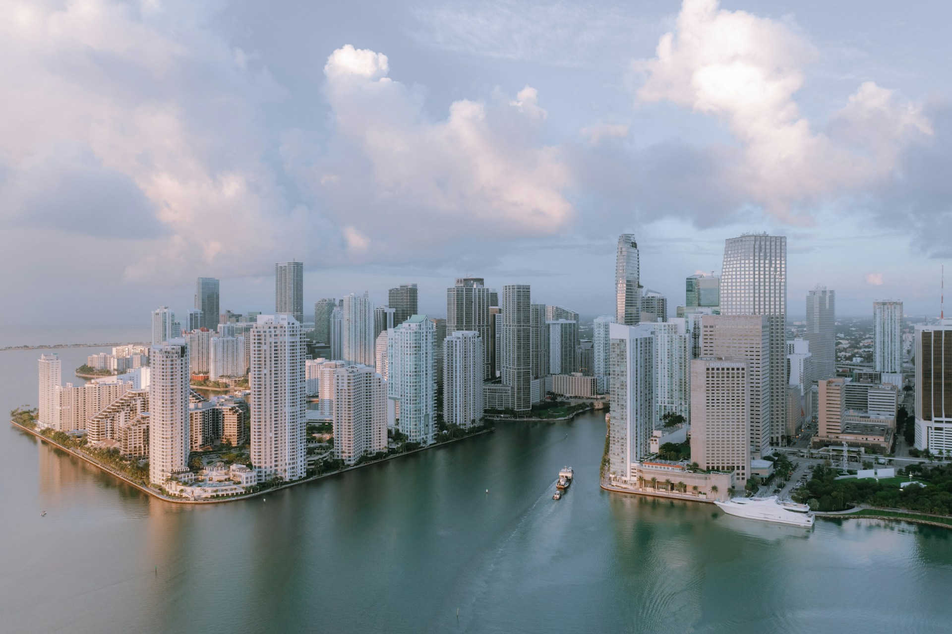 a large body of water surrounded by tall buildings