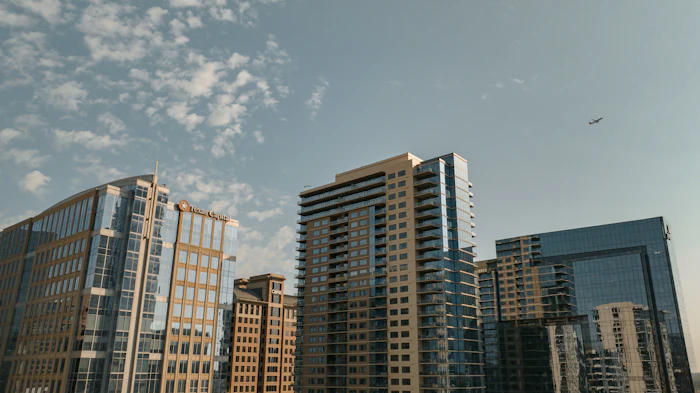 Downtown Dallas skyline and Arts District buildings, Texas