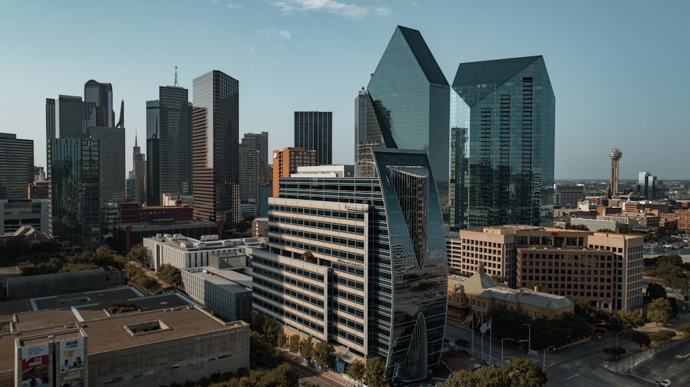 a view of a city with tall buildings