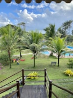 A serene outdoor area with children playing and exploring.