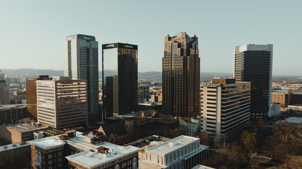 a view of a city with tall buildings