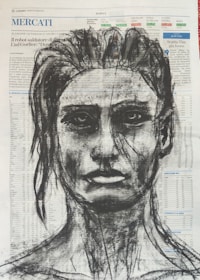 An elegant portrait study rendered in charcoal ink, capturing subtle expressions on textured parchment.