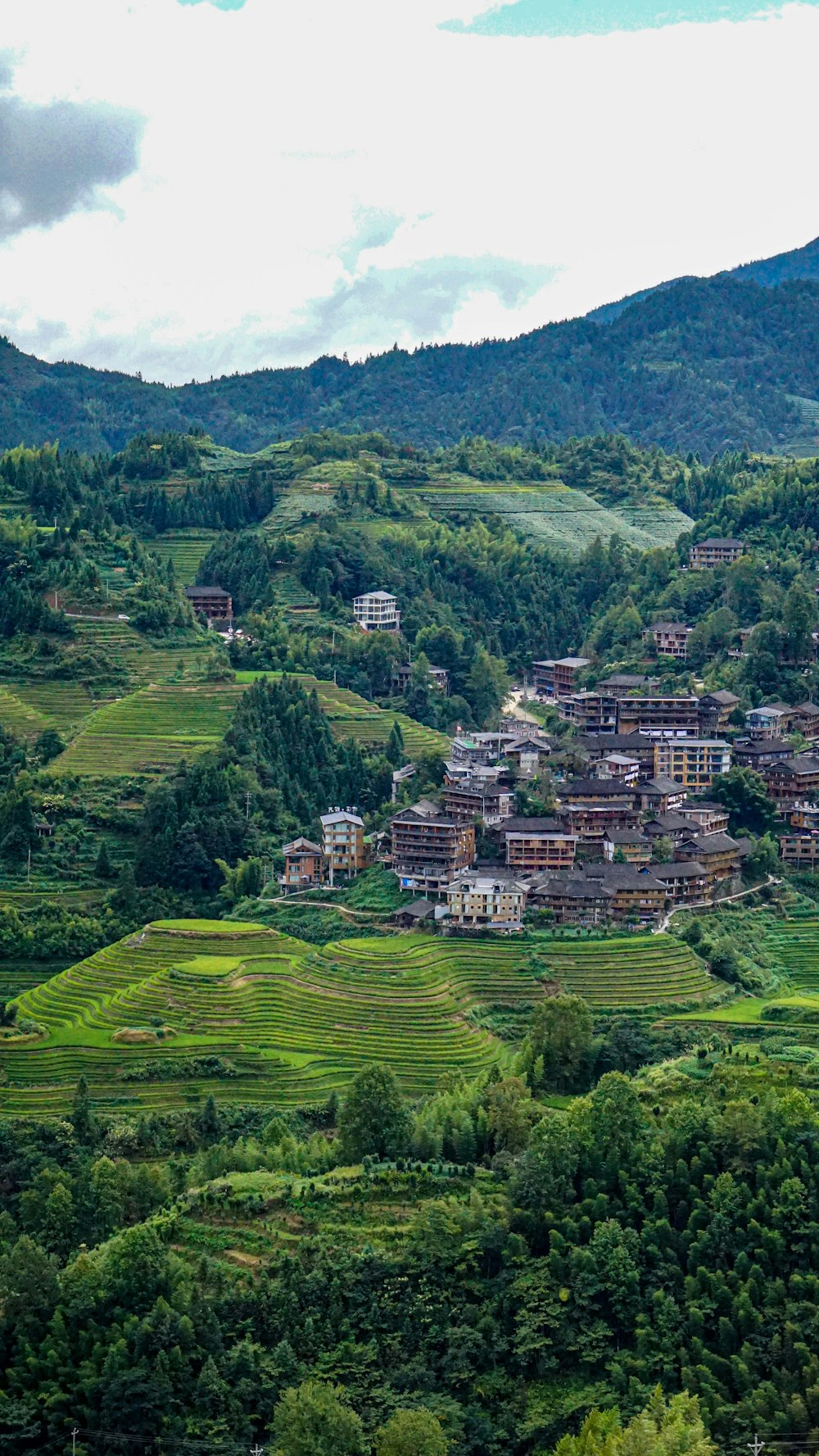 a village in the middle of a lush green valley