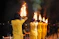 a group of people dressed in yellow standing next to each other