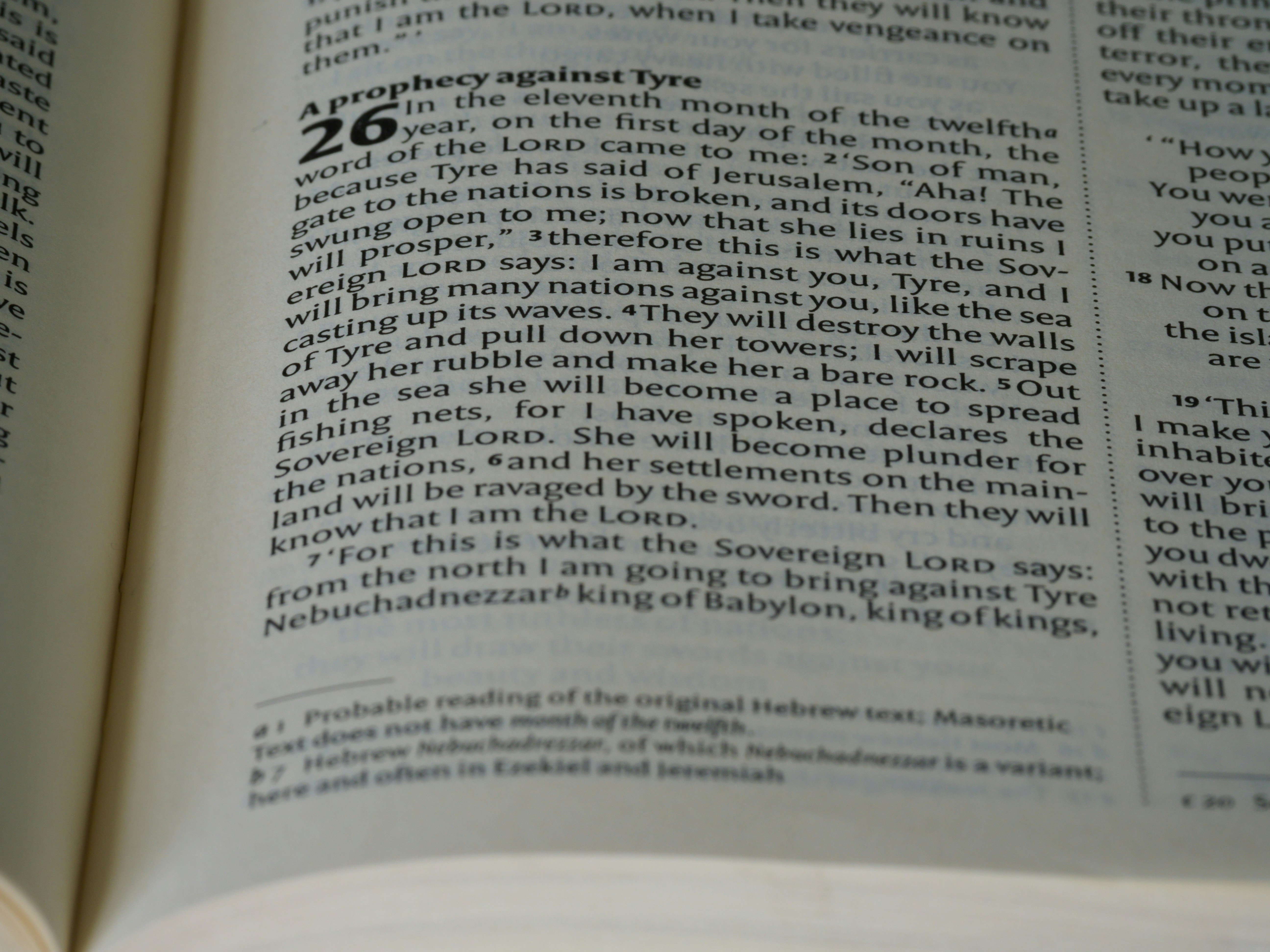 close up, bokeh, macro, blur, blurred background, close focus, bible, old testament, hebrew bible, christian, judaism, history, text, reading, bible study, devotions, text, NIV, New International Version, type, typography, canon, christianity, holy scripture, holy bible, scripture, old testament, hebrew bible, prophecy, exile, judgement, judgment, redemption, ezekiel, ezechiel, יְחֶזְקֵאל ,Yəḥezqēʾl, septuagint, book of ezekiel, prophet, prophecy, son of buzi, destruction of jerusalem, restoration of israel, restoration, babylonian captivity, babylon,