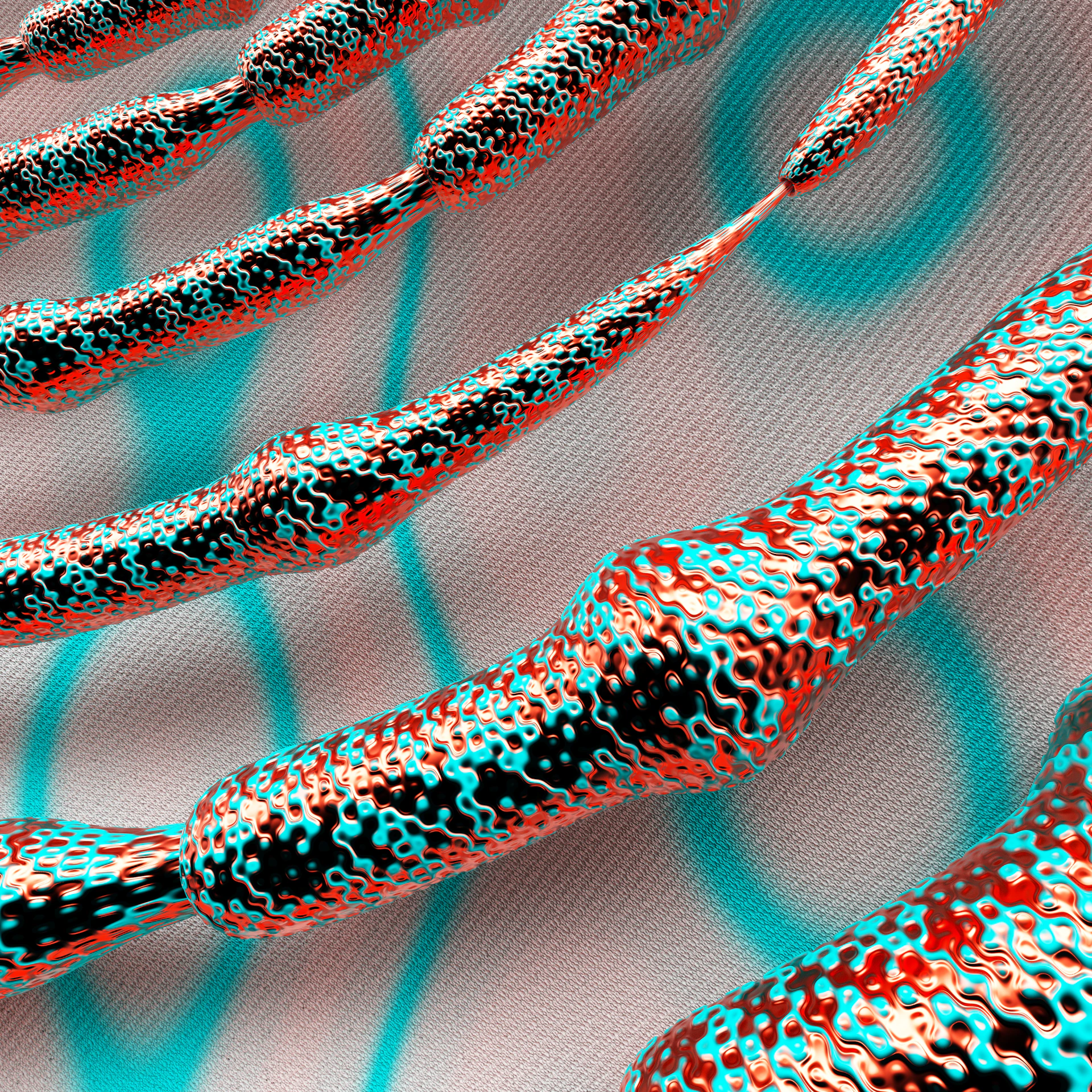 a close up of a blue and red object