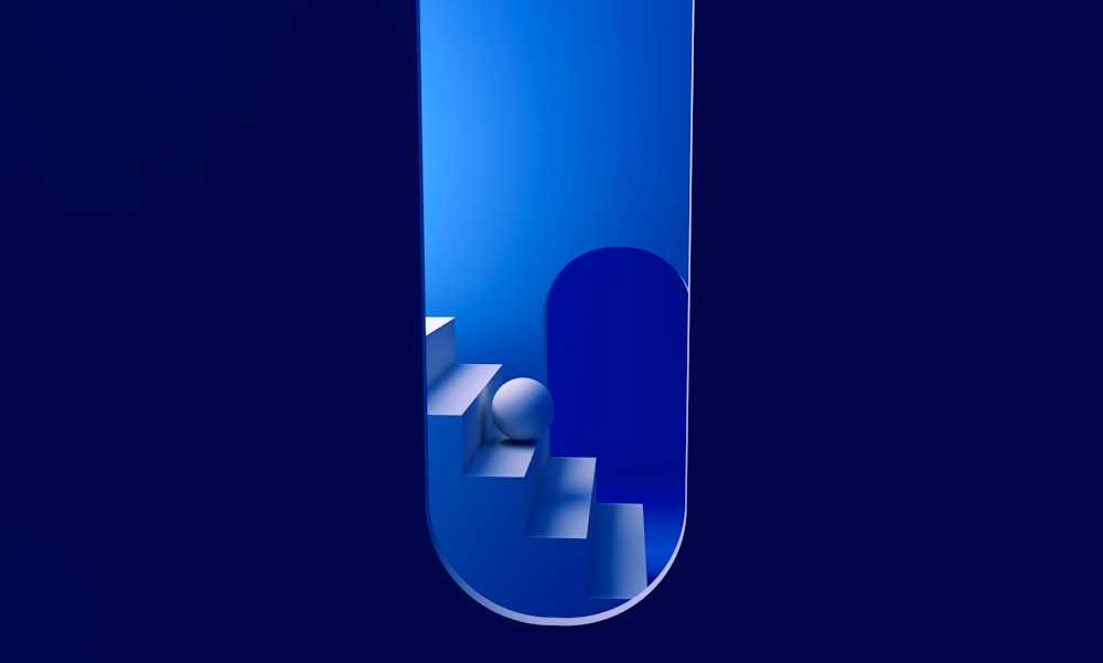 a blue and white object with a black background