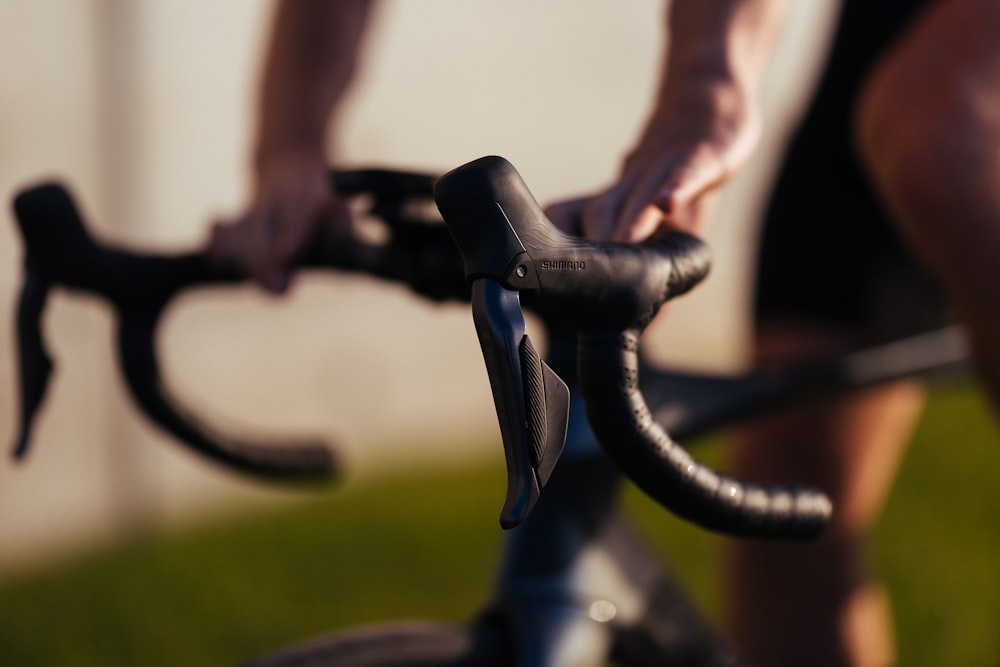 a close up of a person riding a bike