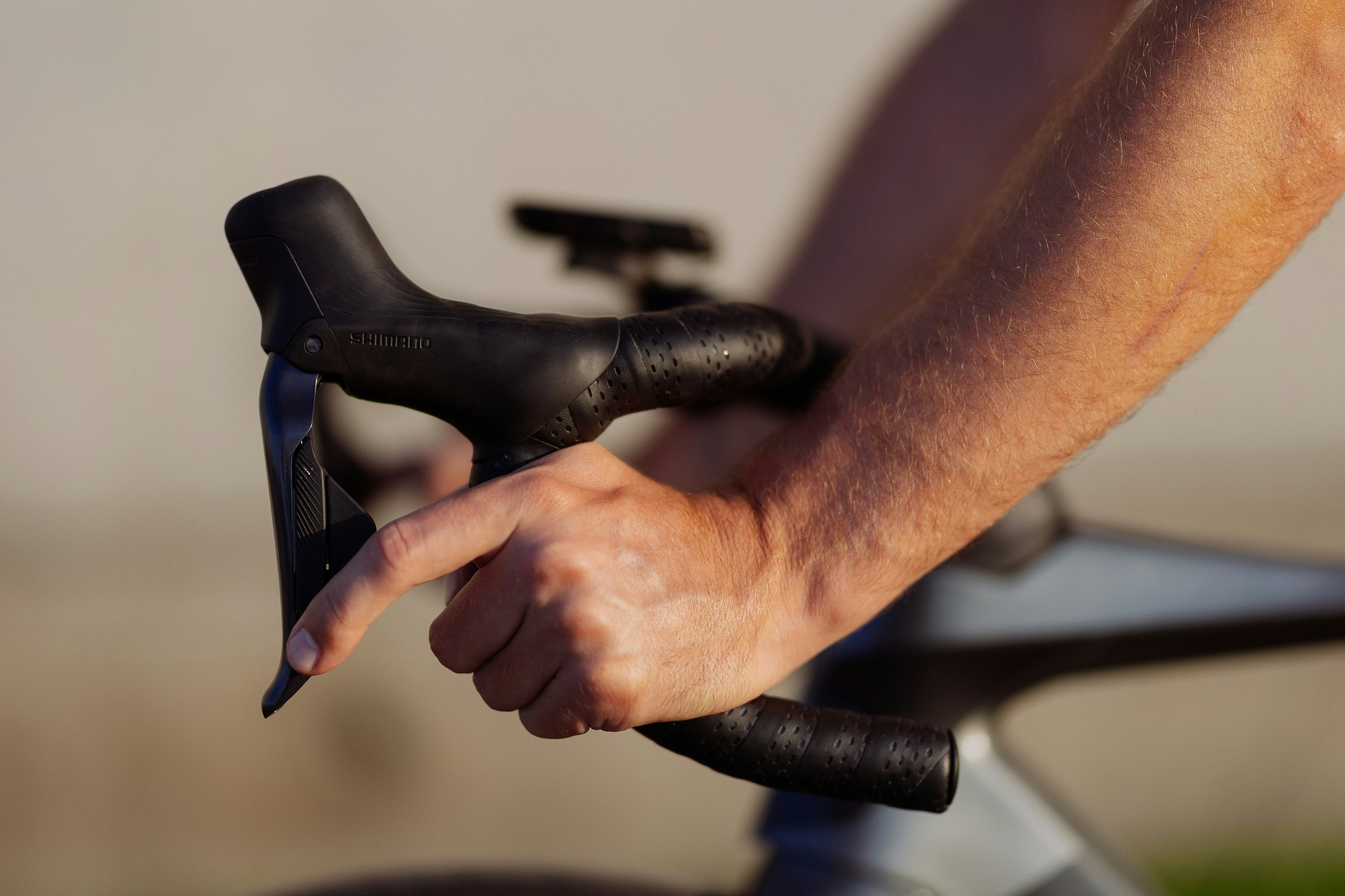 a close up of a person riding a bike
