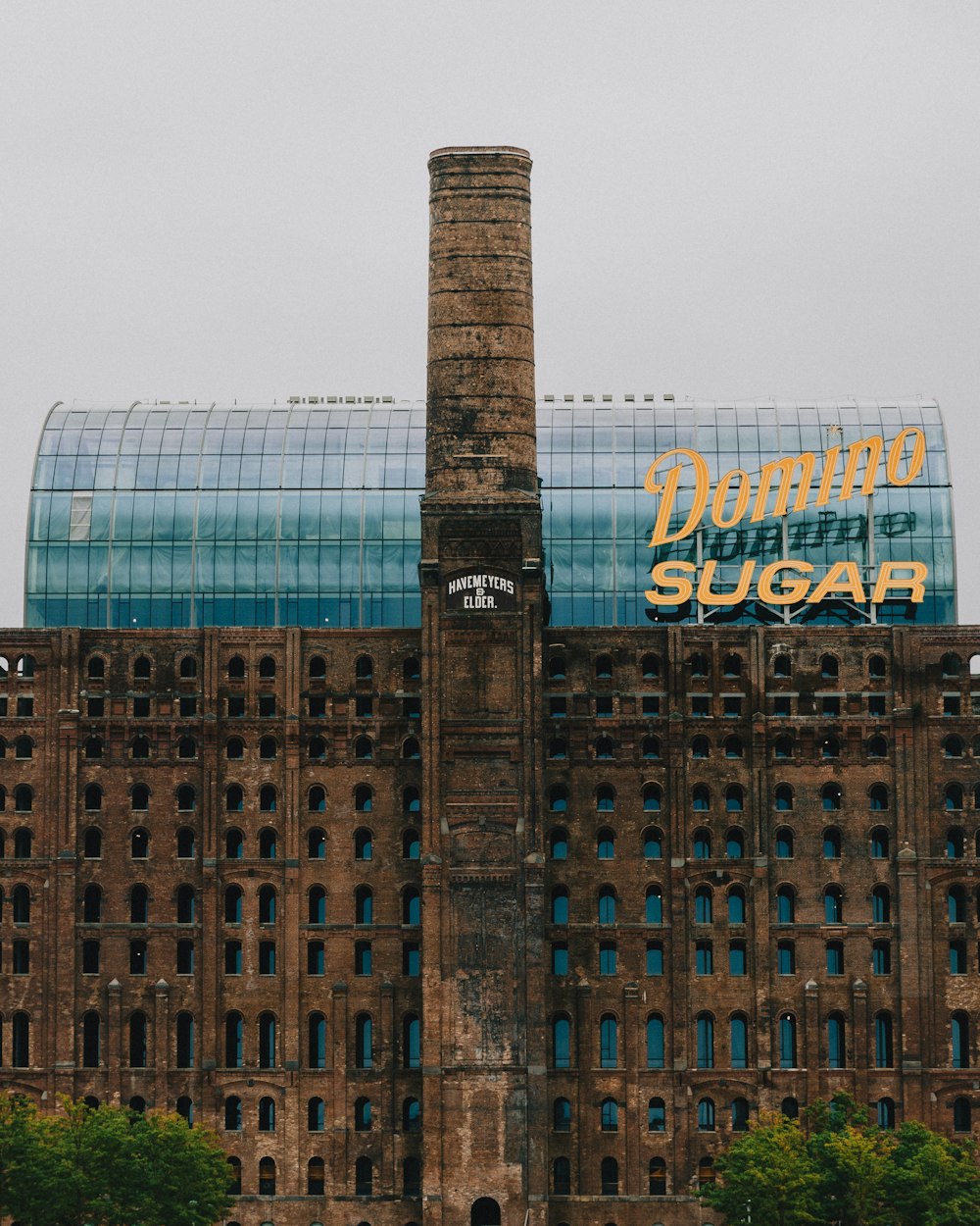 a large building with a sign on top of it