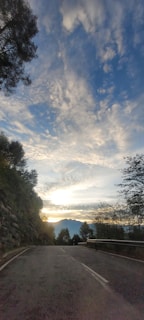 A scenic view of the Himalayas with a winding road.