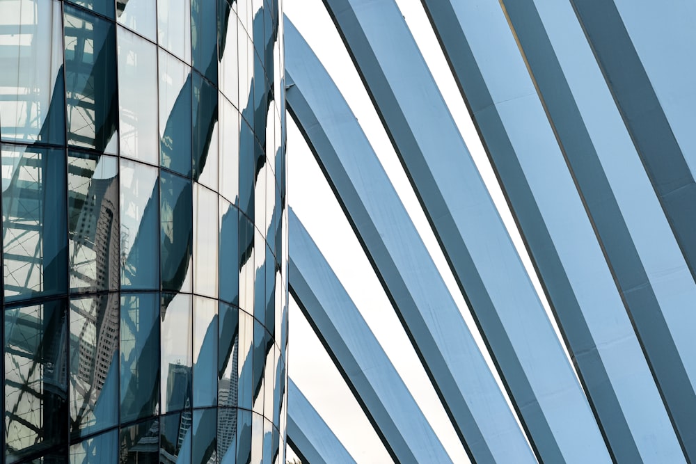 a close up of a very tall building with many windows