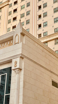 Architectural detail of a mid-premium residential facade in the city center.