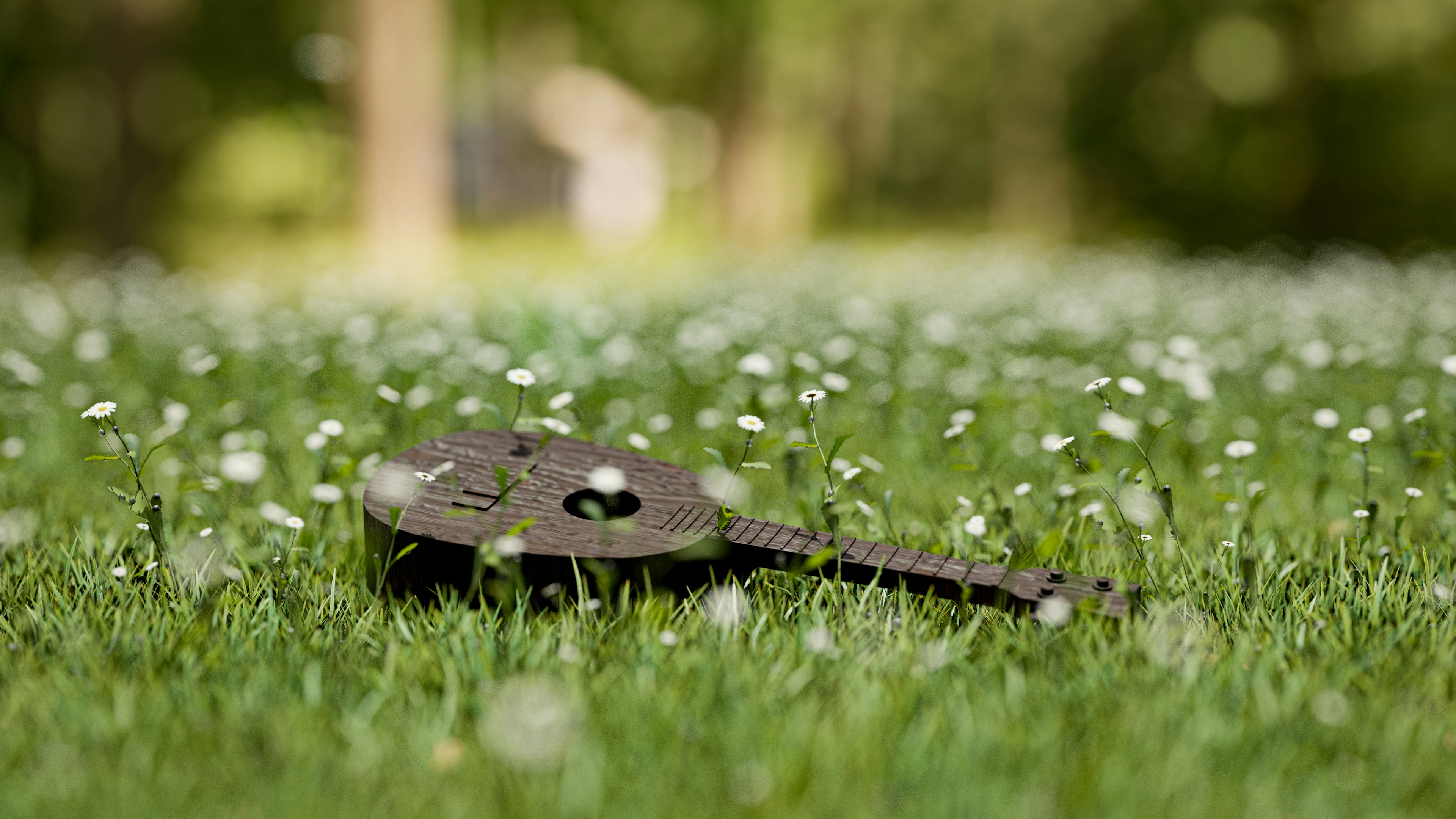 Old key lying in green grass