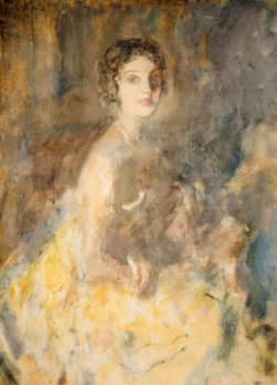 a painting of a woman in a yellow dress
