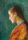 a painting of a woman with long hair