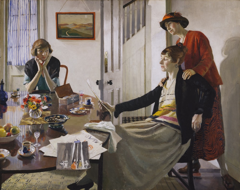 a painting of three women sitting around a table